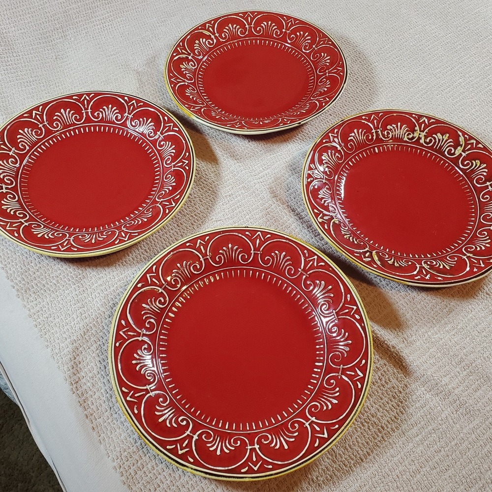 maioliche jessica made in italy Red 4‎ Tectured Handmade 11 1/8" Dinner Plates